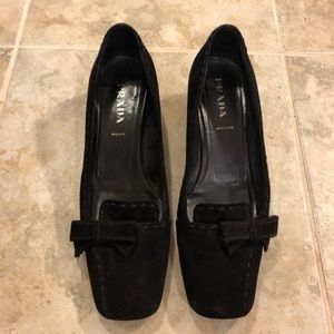 Prada black kitten heel suede shoes w/box